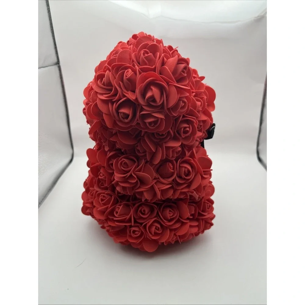Rose Teddy Bear Flower Gift, Red Artificial Roses, Romantic Anniversary Decor
